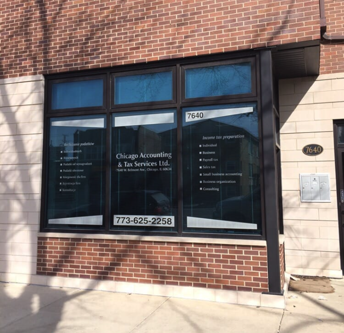 Storefront of Chicago Accounting & Tax Services Ltd. at 7640 W Belmont Ave, Chicago